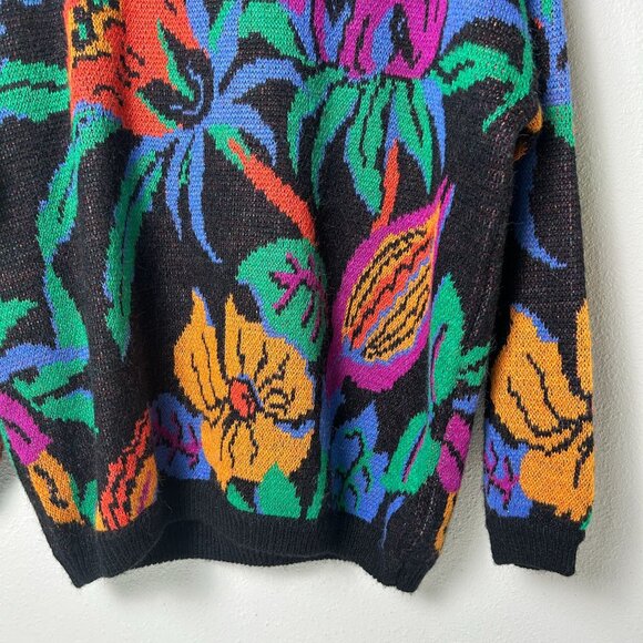 Vintage Esprit Sport Sweater Size L Tropical Floral Novelty Pullover 80's - Picture 3 of 11